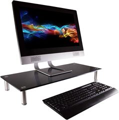 Laptop Desk Organizer, Black Tempered Glass Computer Riser, Monitor Stand