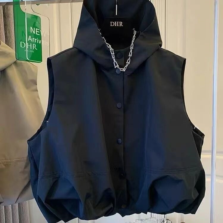 Nuanfenglai 2026 Fashionable Hooded Sports Casual Vest for Men and Women, Loose Casual Niche Autumn Jacket