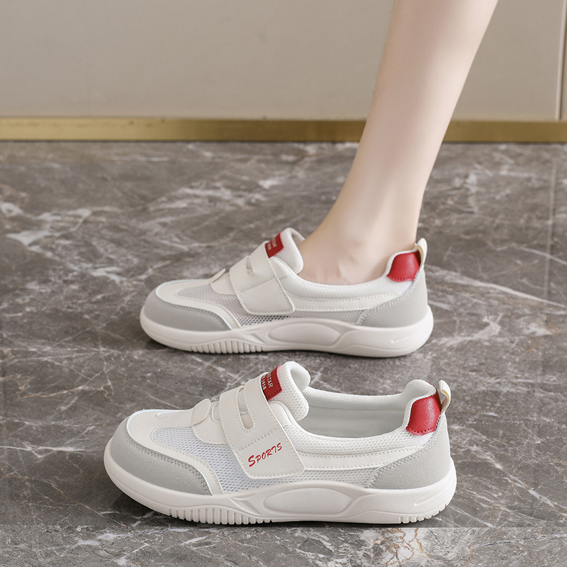 Zapatillas Blancas de Malla para Mujer Capellada de PU y Malla Suela de Caucho Transpirables para Uso Diario