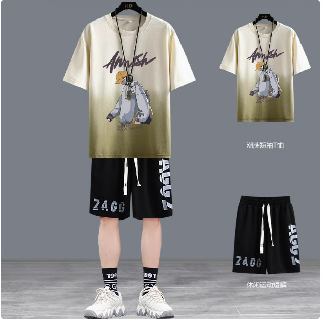 カジュアルスーツ 2025 新しいティーンエイジャー半袖ショーツボーイズ夏ツーピーススーツ学生ハンサムな衣装紳士服|undefined