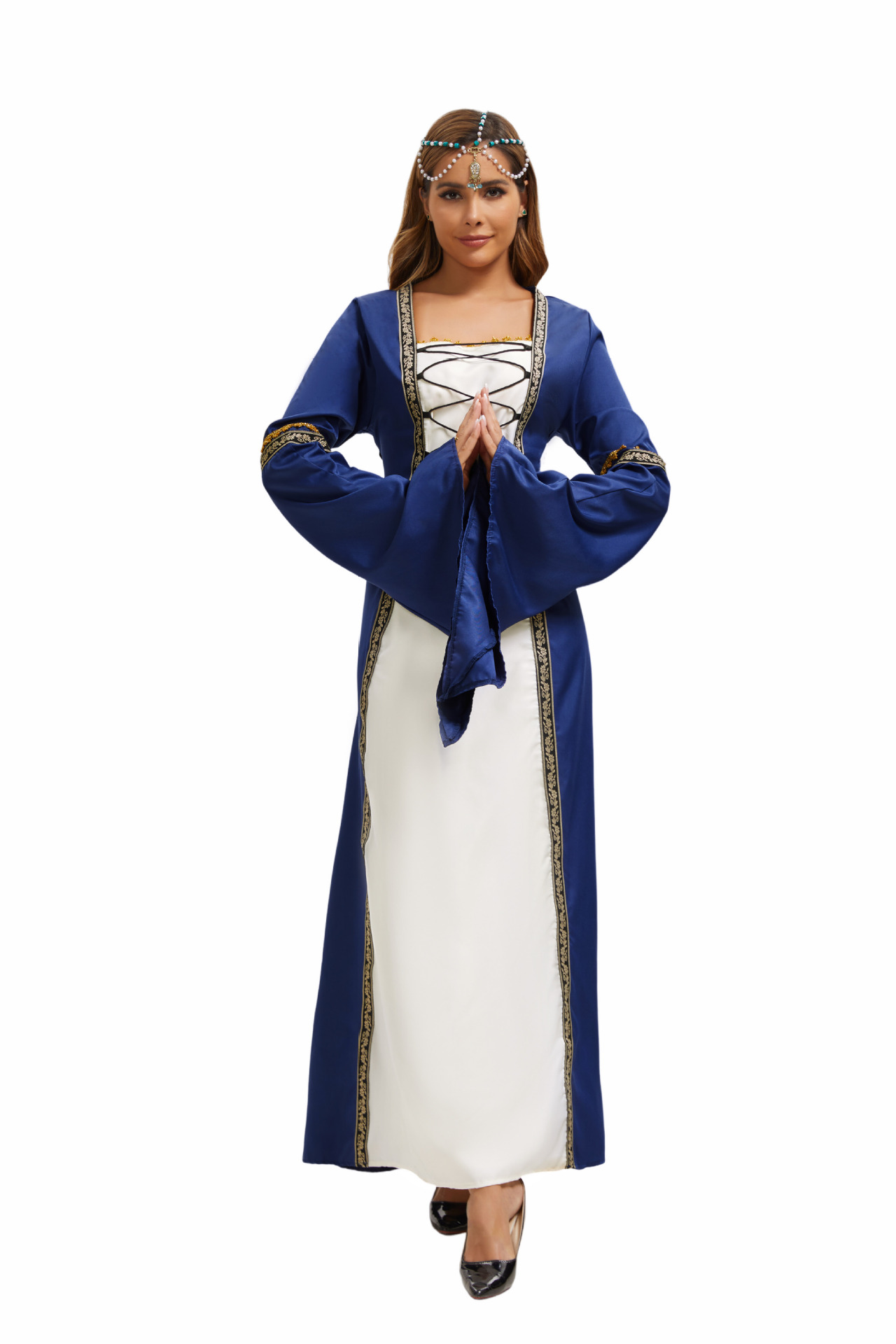 Robe longue de style européen et américain 2025, col carré, manches évasées, style gothique rétro, vêtements pour femmes, robe de cour médiévale_voghion.com