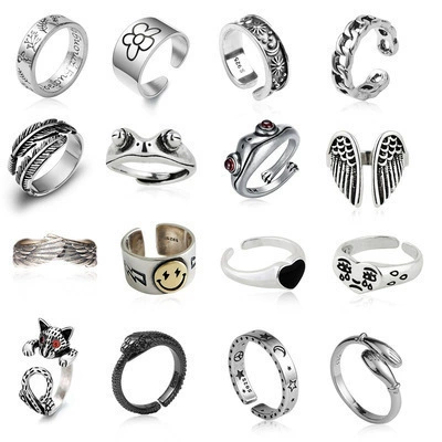 Retro Adjustable Ring Set, Punk Style, Alloy Electroplated, 16-Piece Mix (Adjustable)