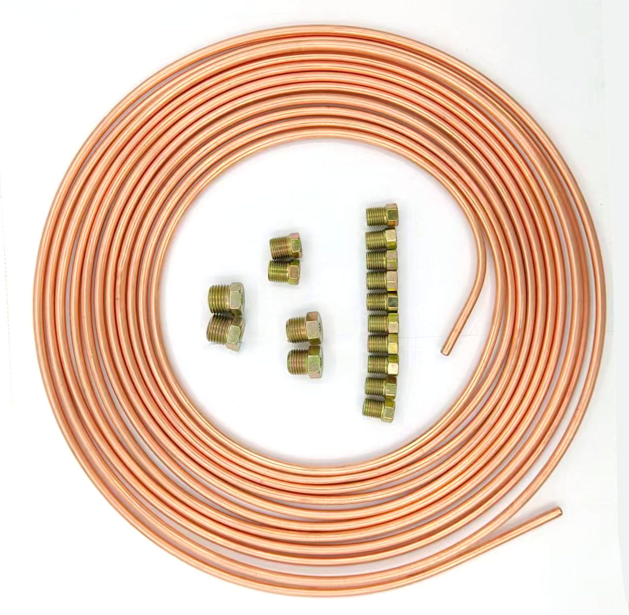 Tubo redondo de 4.76 mm con conector de cobre chapado en oro de grado industrial, línea de freno de 7.62 metros, piezas automotrices resistentes a la corrosión