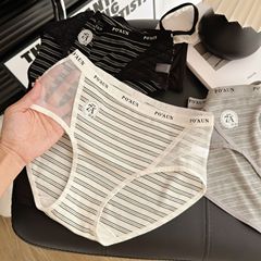抹茶女孩纯欲网纱拼接条纹运动风内裤7A抑菌中腰可穿200斤三角裤