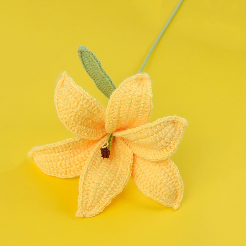 完成品クロスボーダーウールニットユリの花の枝家庭用家具装飾暖かい雰囲気かぎ針編みブーケ卸売|undefined