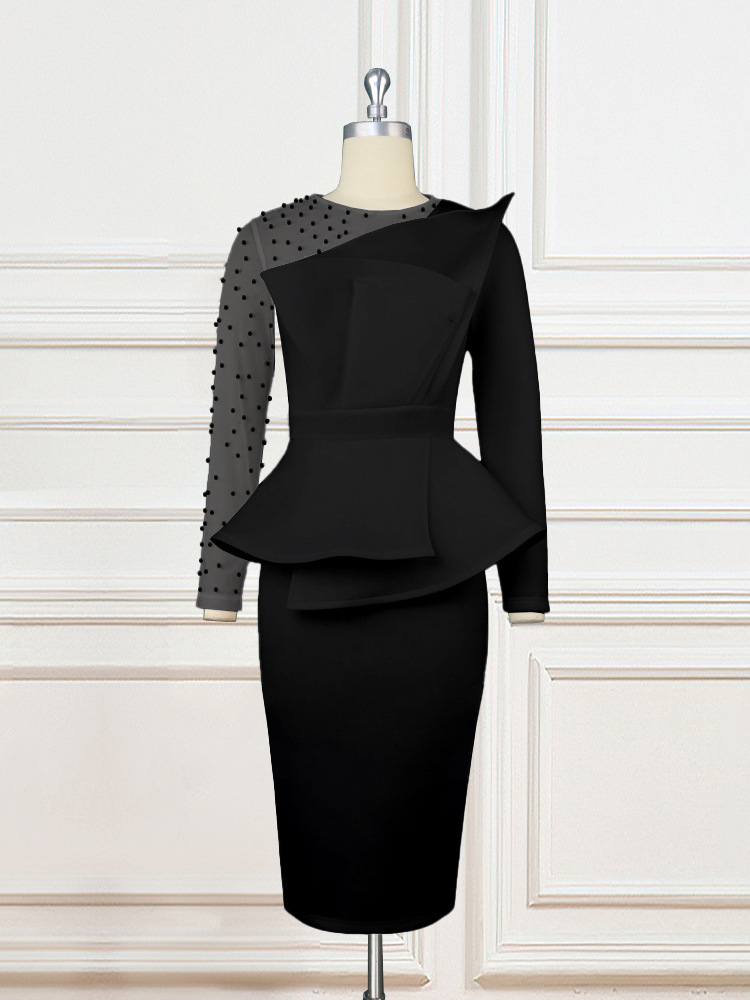 Vêtements pour femmes Robe deux pièces à coutures découpées Robe slim taille haute perlée Jupe habillée_voghion.com