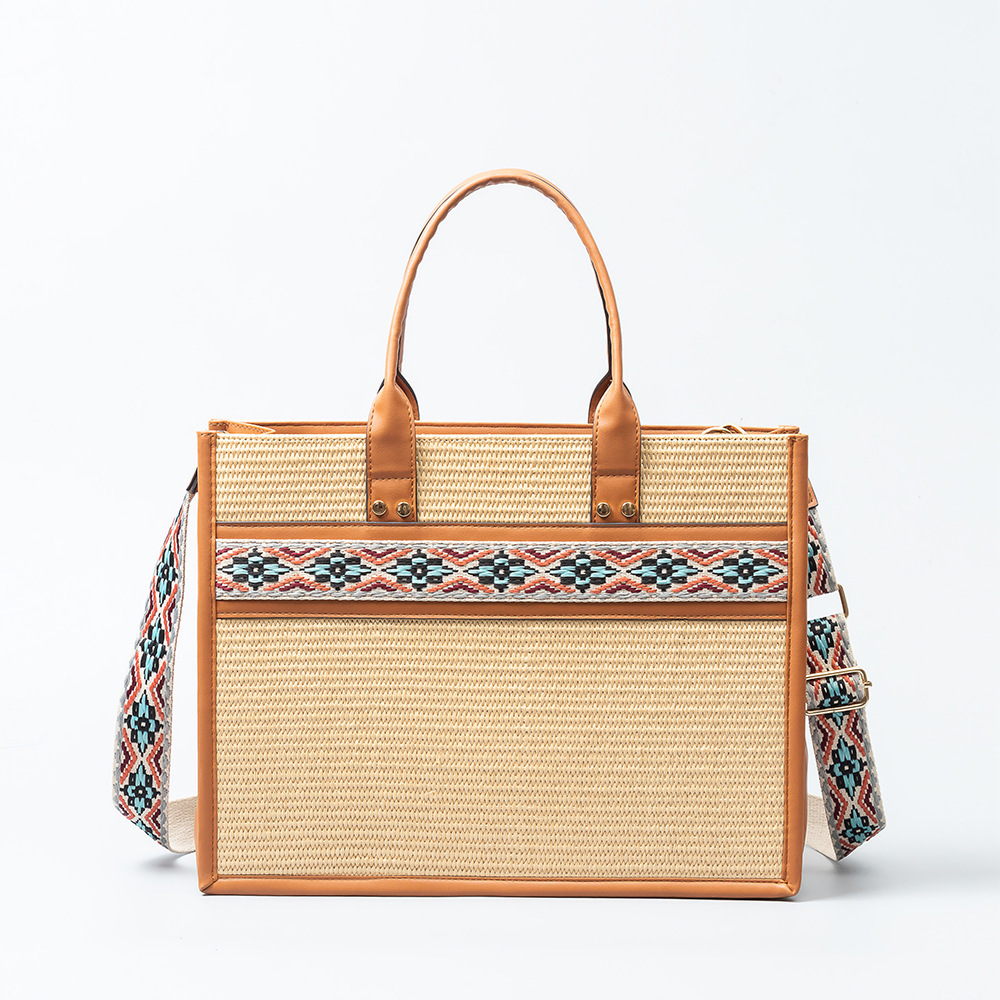 Bolsa de paja transfronteriza europea y americana bolsa de asas portátil tejida de gran capacidad nueva bolsa de Cercanías de comercio exterior bolsa de mujer de alto sentido