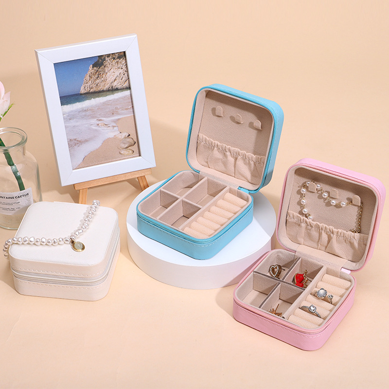 Portable PU Jewelry Storage Box Ring Jewelry Packaging Box Jewelry Jewelry Box Earrings Chain Box Simple Zipper Bag