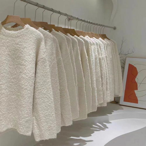 YUNSHU Plush White Salt Circle Knit Soft and Gentle Loose Sweater Autumn/Winter Lazy Style Knit Top for Women