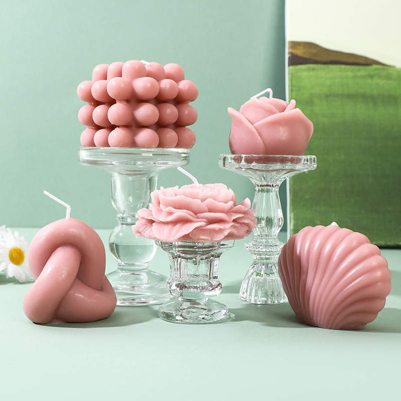 Vintage rosa gris largo estilo de vela casera boda vela vela cena candelabro decoración del hogar adornos