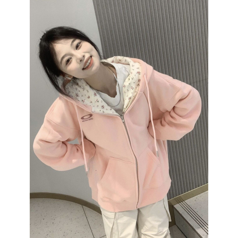 LULU에게 달콤한 여동생 순수한 욕망 인쇄 카디건 후드 여성 INS 기모 한국 코트