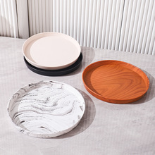 加厚圆形仿木纹托盘塑料餐用底托托盘商用酒店咖啡店酒吧端茶盘