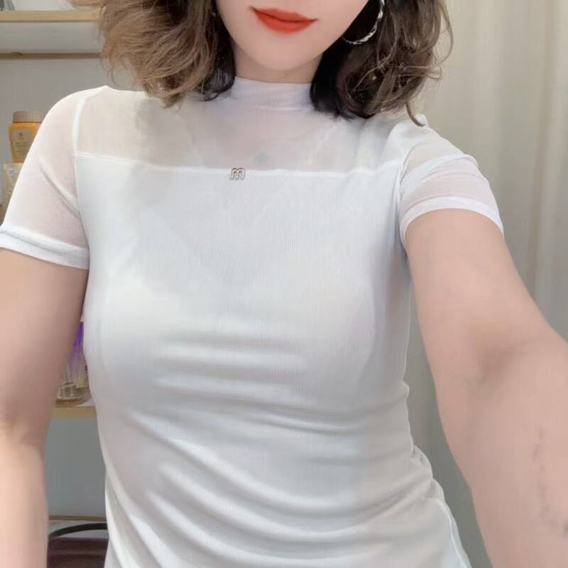 2025 New Summer Style Versatile Sexy Short-Sleeved T-Shirt Half Turtleneck Fashionable Slim-Fitting Shirt Lace Top