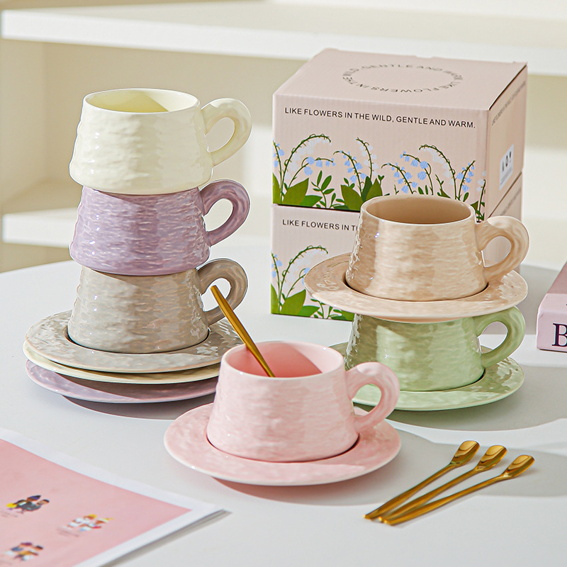 Tazas de café de cerámica de piedra de alta calidad, platos de oficina, tazas de café lujosas, copas de desayuno, regalo de mano.