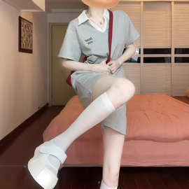 灰色短袖短裤运动服套装女夏季学生韩版宽松减龄休闲两件套潮ins