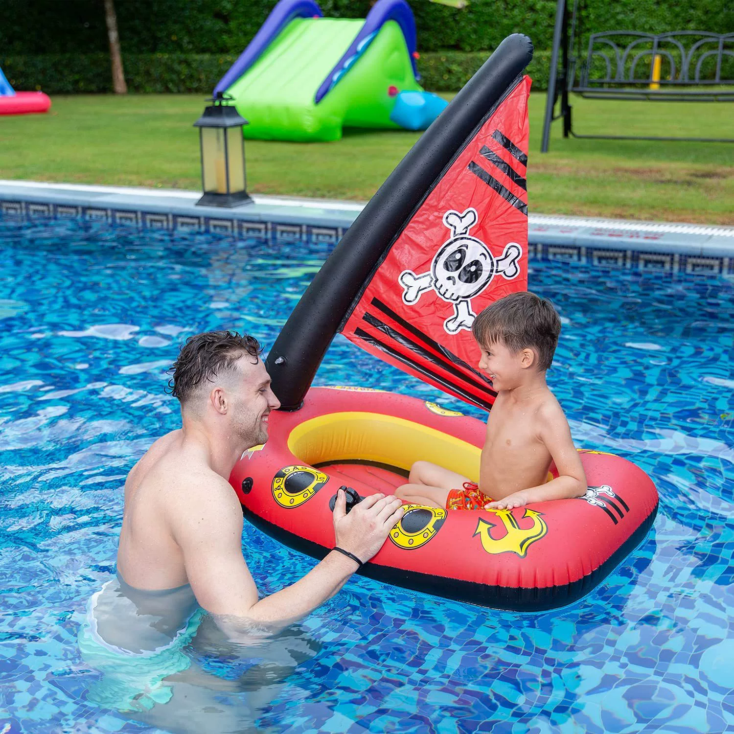 Оптовая продажа надувной пиратский корабль плавательный поплавок надувной ребенок One Piece модель шезлонга с плаванием