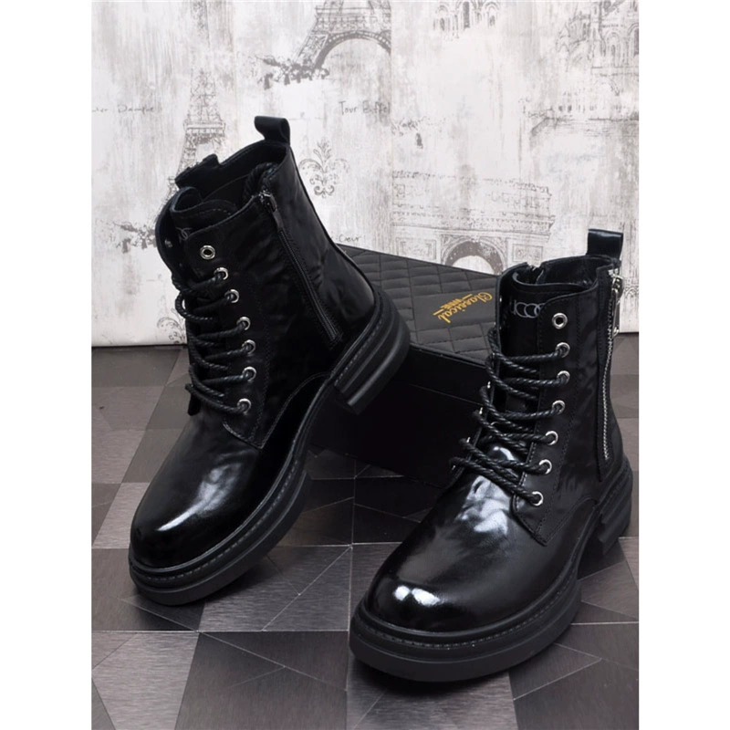 Осенние и зимние новые мужские кожаные сапоги Martin на открытом воздухе высокие рабочие сапоги с толстой подошвой увеличивают повседневные короткие сапоги