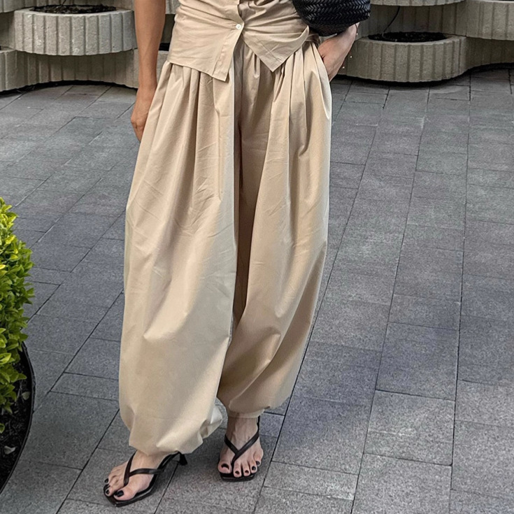 Spring and Autumn Trendy Street Fashion Cross-Border European and American Casual Lazy Yoga Long Balloon Pants Loose Pure Cotton Harem Pants for Women