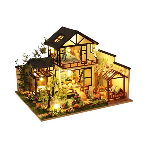 JiaTe DIY House P010 Bamboo Stream Water Garden Handmade Assembled Ancient Style House Model Toy Creative Birthday Gift 