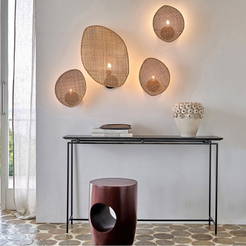 Lámpara de pared artesanal de caña de estilo japonés silenciosa en el sudeste asiático clásico ins estudio residencial sala de té iluminación artística en forma de ventilador