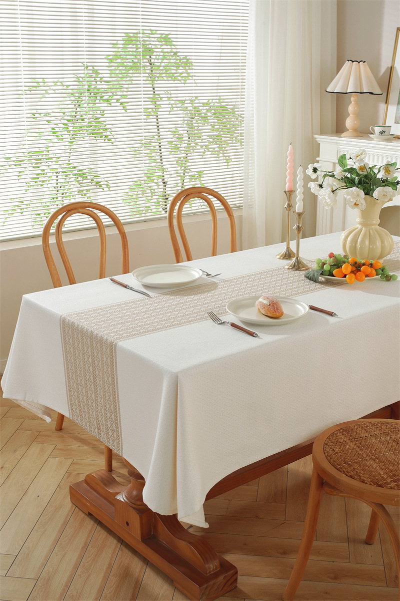 Nordic Vintage Geometric Diamond Tablecloth In White And Brown_voghion.com