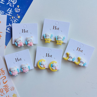 New Cartoon Fresh Mini Student Ear Clip Cute Sweet Angel Bear Earrings Girly Ear-less Jewelry