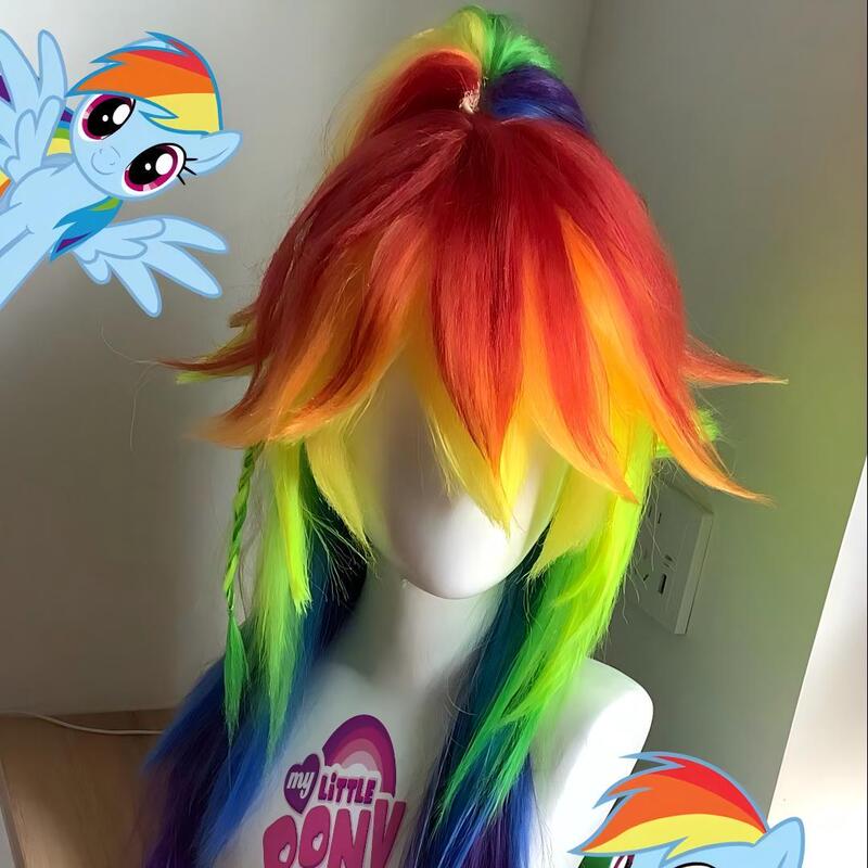 Pony @ Polaroid Rainbow Wig Colorful cosplay Wig Colorful Horsetail Full Wig in stock Blank