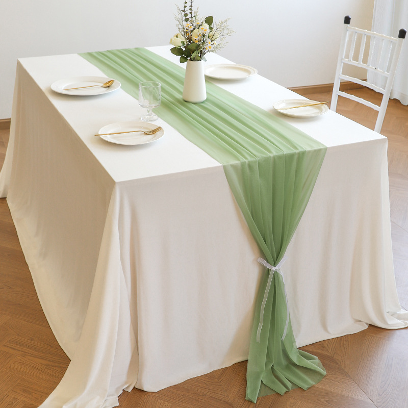 Cross-border Beauty Yarn Table Runner Bali Yarn Valance Yarn Outdoor Wedding Tablecloth Wedding Party Chiffon Crepe Cloth Table Yarn