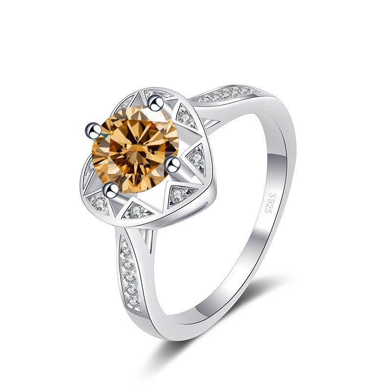 Ventas transfronterizas calientes S925 plata redonda 1 quilates anillo de piedra de moissanita estilo simple anillo de moda