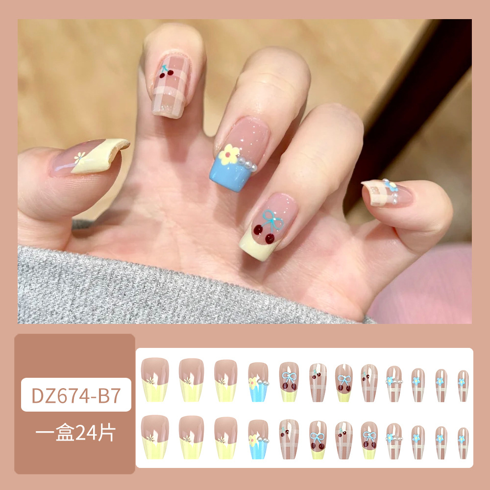 Nuevo parche de uñas falso parche de uñas desmontable mariposa perla diamante incrustado largo desgaste parche de uñas al por mayor ins