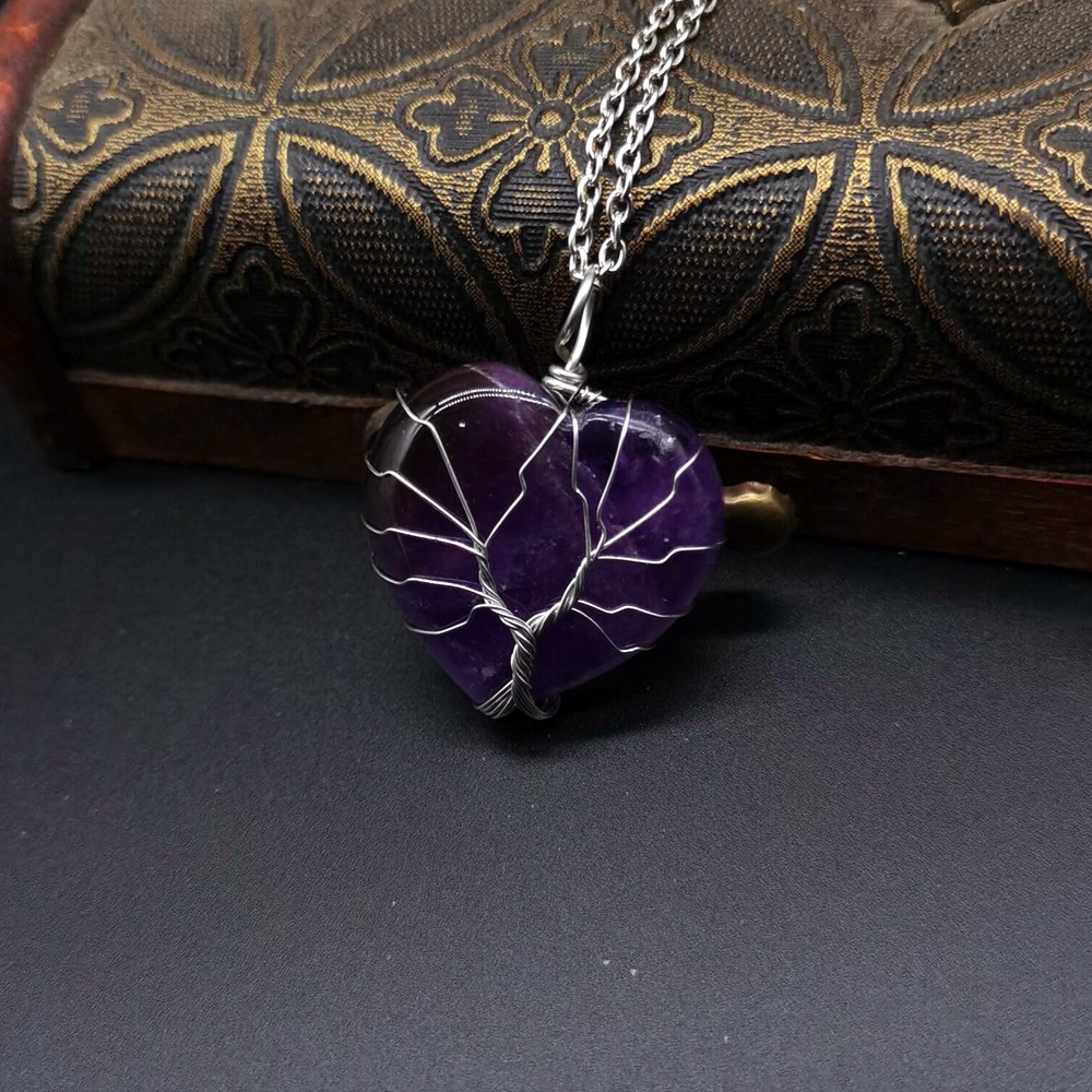 Retro Heart Shape natural stone Copper Plating Pendant Necklace 1 Piece