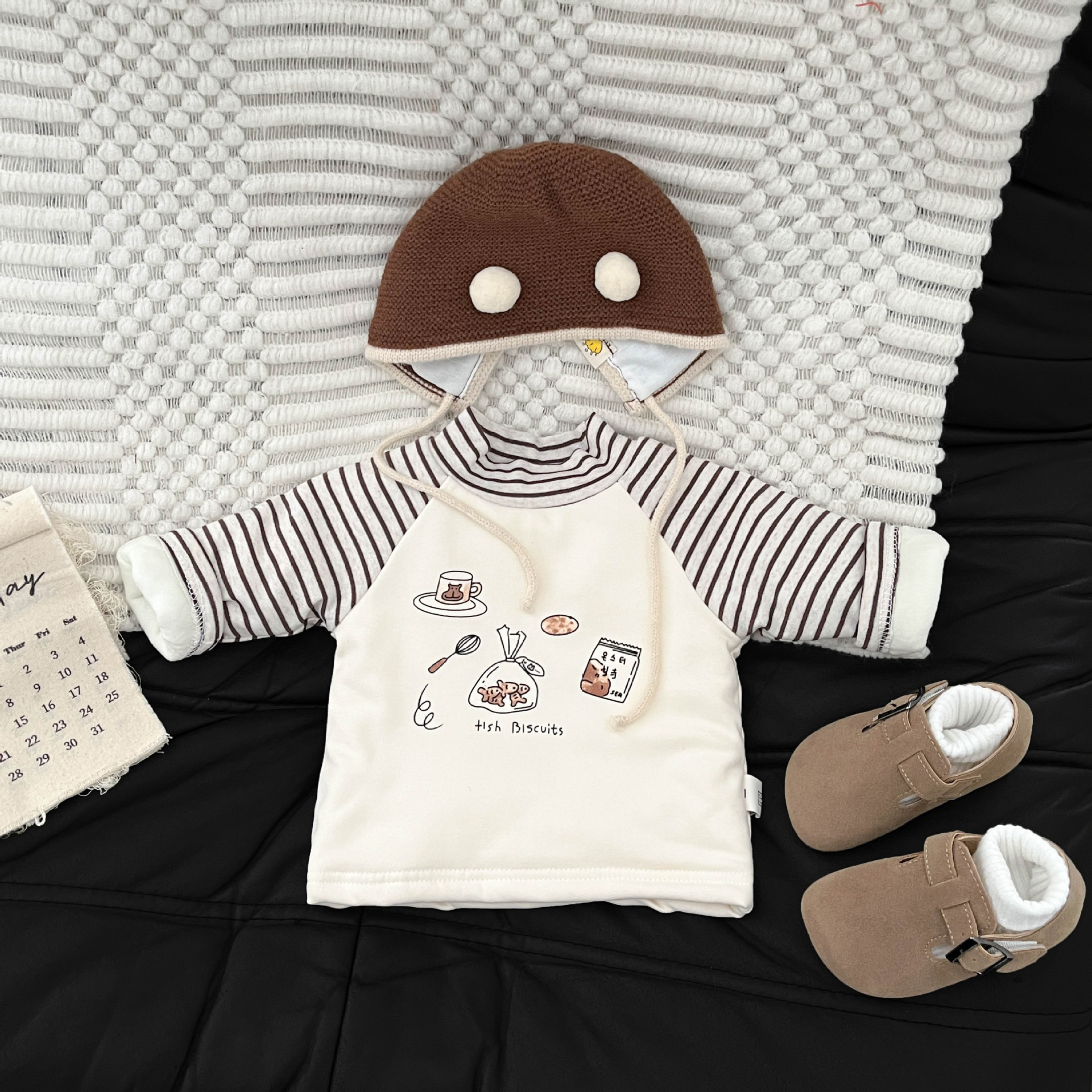 Niños con camisa de base de lana versátil otoño y invierno nuevo estilo bebé hombre y mujer rayas de color contrastante grueso chaqueta cálida