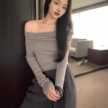 性感一字领女衫设计上衣气质辣妹早春秋个性显瘦修身百搭外穿长袖