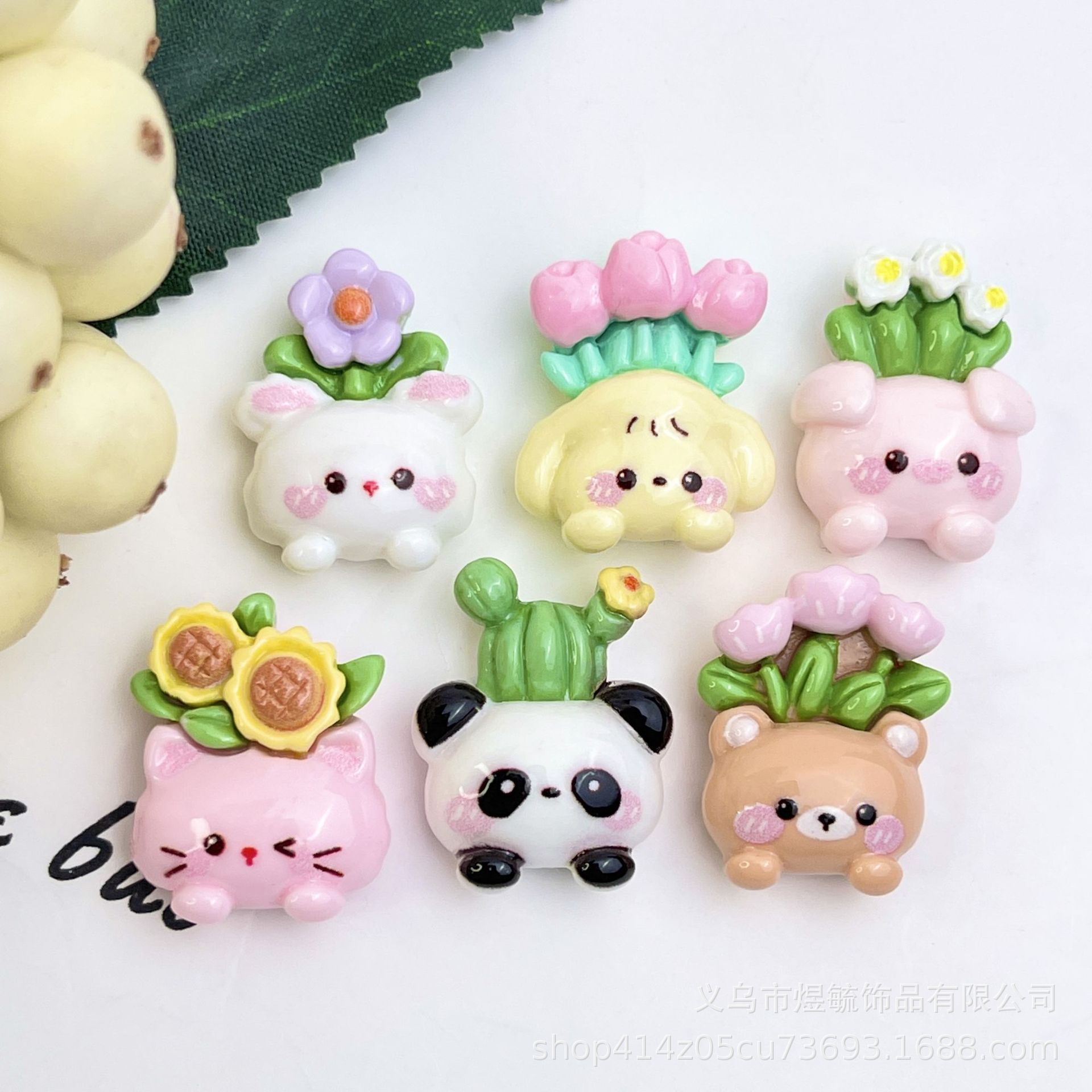 고품질 작은 토끼 머리 작은 꽃 팬더 선인장 만화 동물 화분 혼합 단일