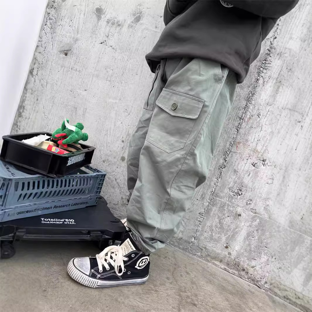 (2개) 가을과 겨울 어린이 바지 24 년 연두색 포켓 짠 크레인 바지 가을 및 겨울 빈티지 캐주얼 바지