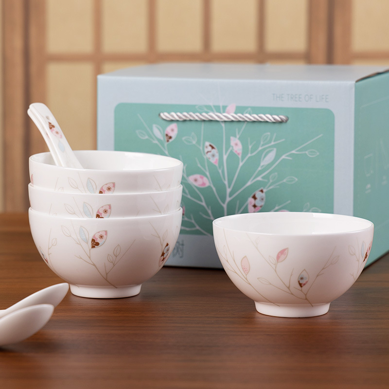 哇噢定 制松发瓷器骨瓷碗米饭碗勺子家用套装送礼餐具碗勺高级感|undefined