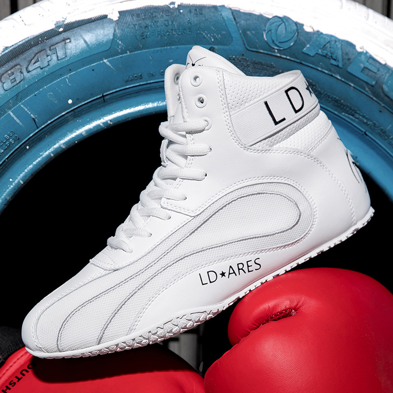 2025 Mid-Top Men's Genuine Leather Wrestling Shoes Fitness Comprehensive Training Strength Boxing Shoes Fighting Slippery Breathable Sanda Shoes