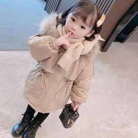 女童中长款保暖毛内胆加棉棉衣儿童加绒加厚女宝宝派克服冬季外套