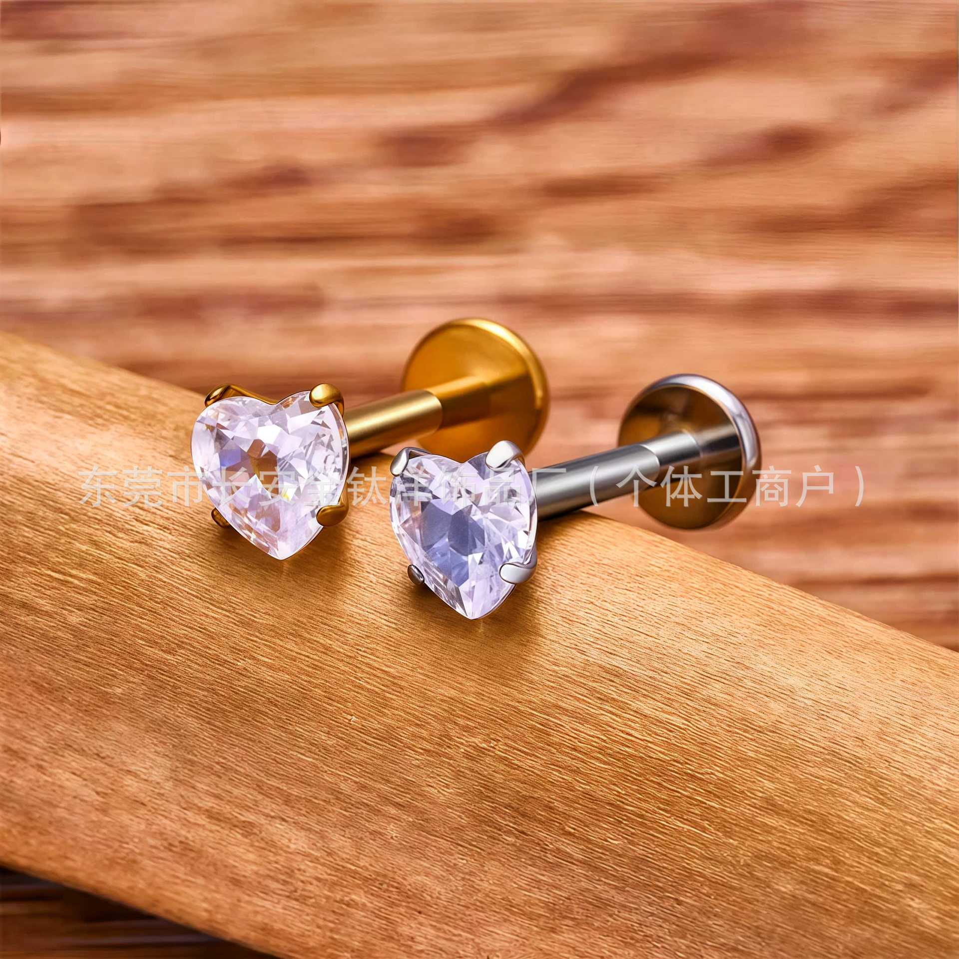 F136 Titanium Four-Claw 5A Heart Zircon Nose Stud Nail Earring Piercing Jewelry detail image 7