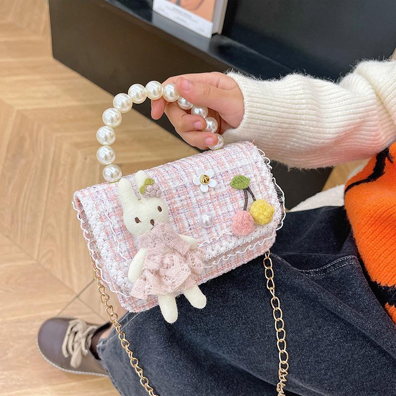 Bolso de perlas para niños 2022 Otoño e Invierno algodón y lino pequeño bolso cuadrado bolsa decorativa de moda para niñas lindas bolsa de mensajero