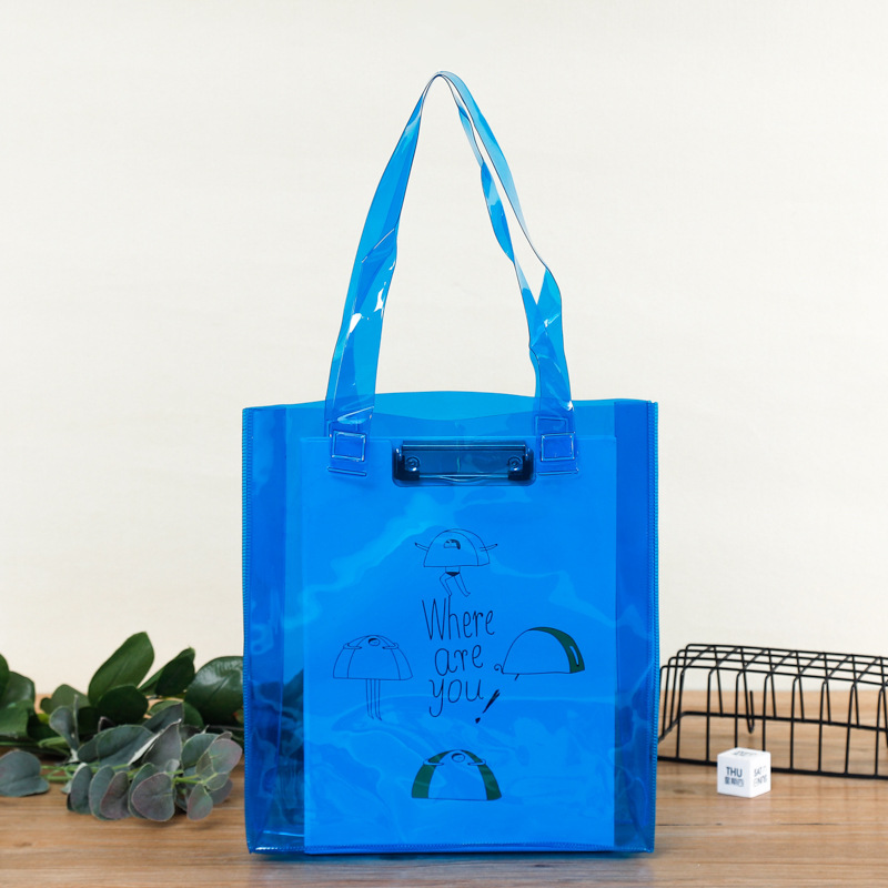 PVC镭射手提袋网红透明果冻包手提袋TPU炫彩塑料拉链袋logo制定