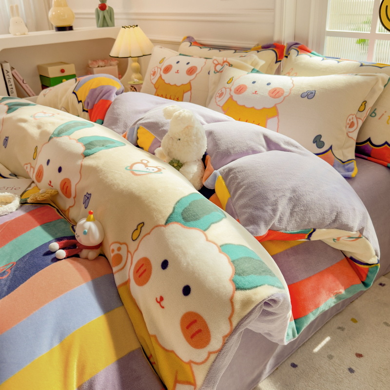 2026 nuevo invierno engrosado leche de lana de coral sábanas de lana de cama cubierta ropa de cama de dormitorio de tres piezas
