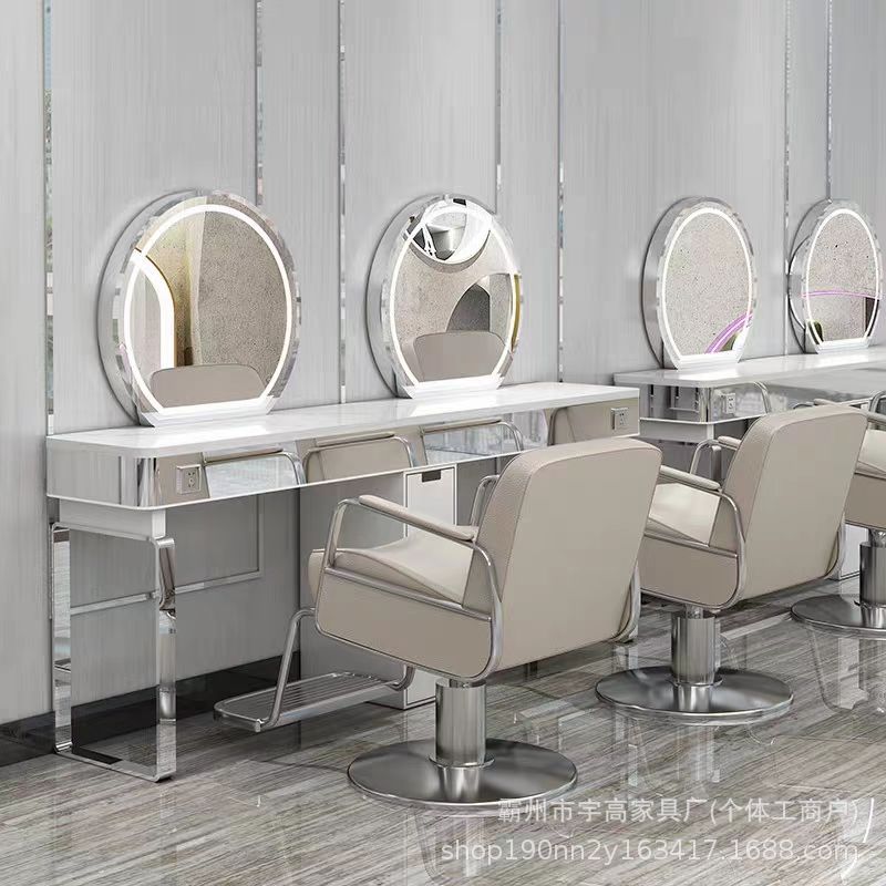 Barbería espejo salón de belleza especial lámpara espejo red salón de belleza rojo permeado cortador de cabello cabinet integrado tablero de espejo único y doble cara
