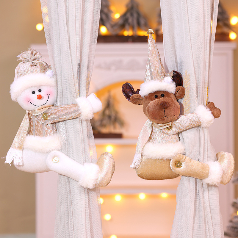 クロスボーダー新しいクリスマスカーテンバックル装飾クリスマスシャンパンベルベットカーテン老人雪だるまホームデコレーション|undefined
