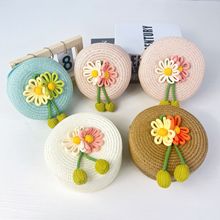 儿童彼岸花草编大圆包16CM女孩可爱小斜挎零钱包沙滩甜美景点批发