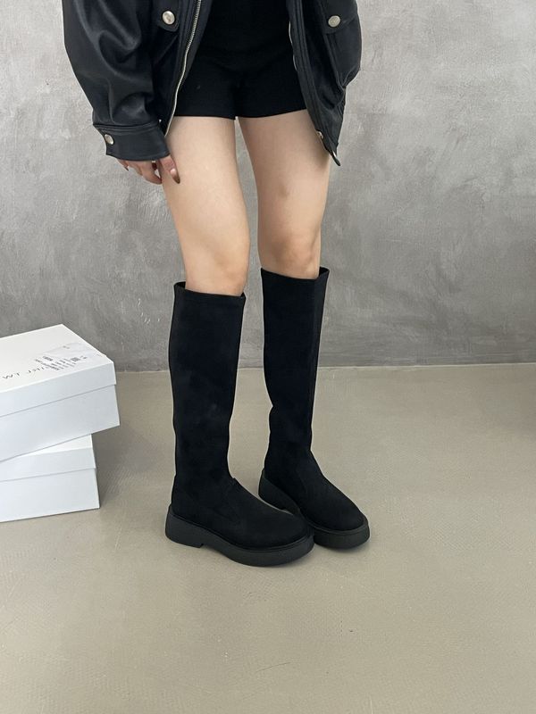 SGIRL TWTW复古不过膝长筒靴女2025新款显瘦弹力小个子增高麂皮靴|undefined