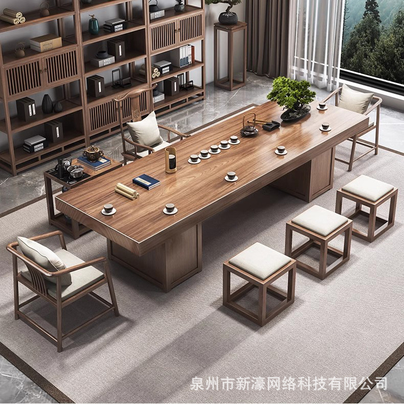 [럭셔리 업그레이드 모델] 2.4m 테이블(두께 8cm) + 메인 + 메인 의자 + 게스트 의자 2개 + 사각 스툴 3개 + 티 테이블