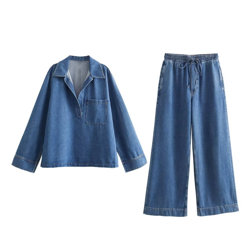 Foreign trade list! New European and American style French fashion wash blue Denim jacket straight trousers suit 1209427