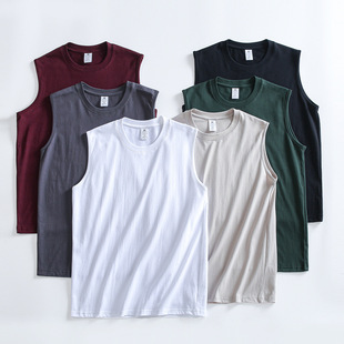 Simple Hong Kong style! Washed Pure Cotton Fabric Spring and Summer Men's Sports Moisture Absorption Breathable Pure Color Sleeveless Sweatshirt Vest Trendy