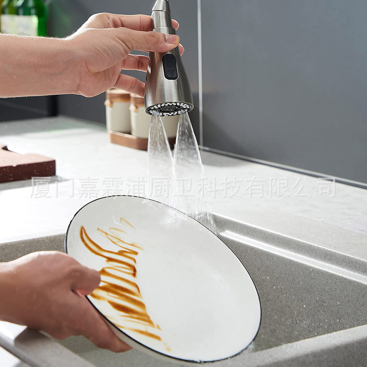 Cross-border kitchen sink, three-function, double-blade water, mesh water, small waist, pull-out faucet, shower head undefined